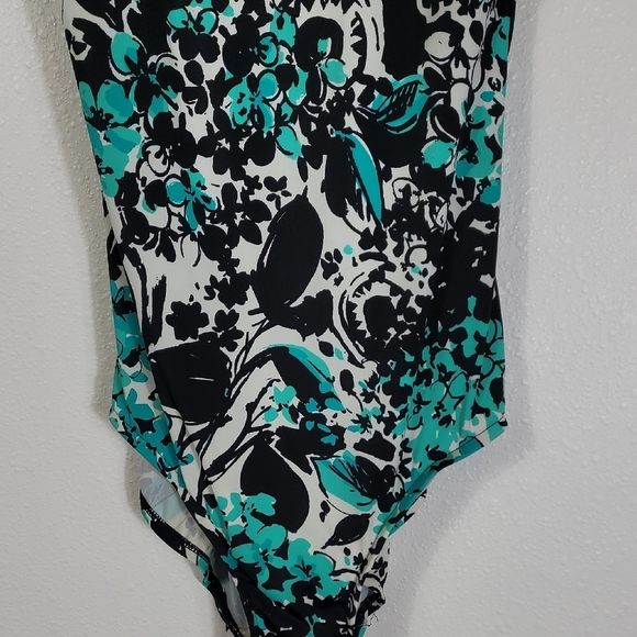 Vintage Maxine Of Hollywood One Piece Swimsuit Size 10 Pinup Floral High Cut 90s - Picture 3 of 15